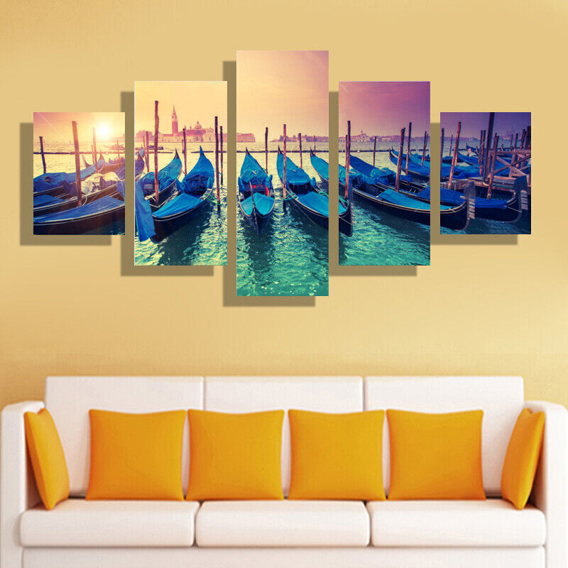 5 Pieces Canvas Wall Art Poster and Print Living Room Venice Ship No Framed