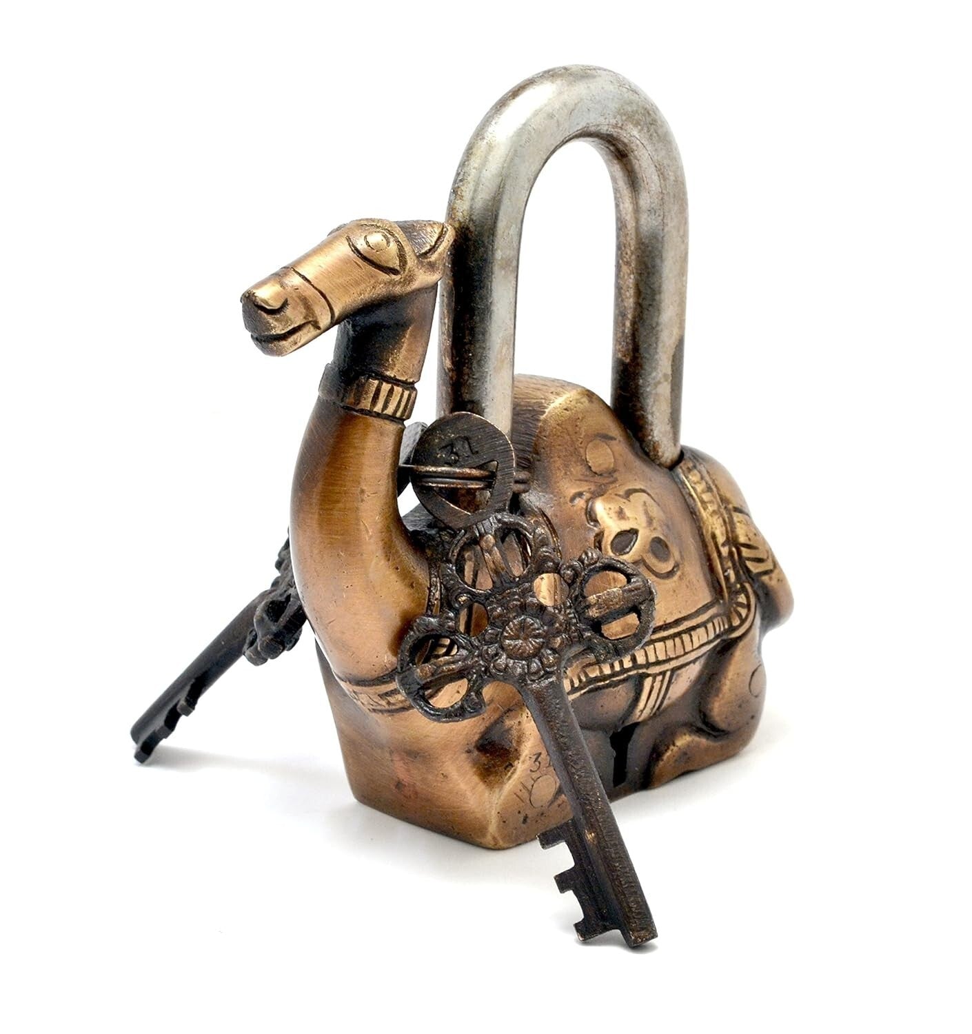 Antique Look Camel Design Functional Brass Padlock with 2 Keys