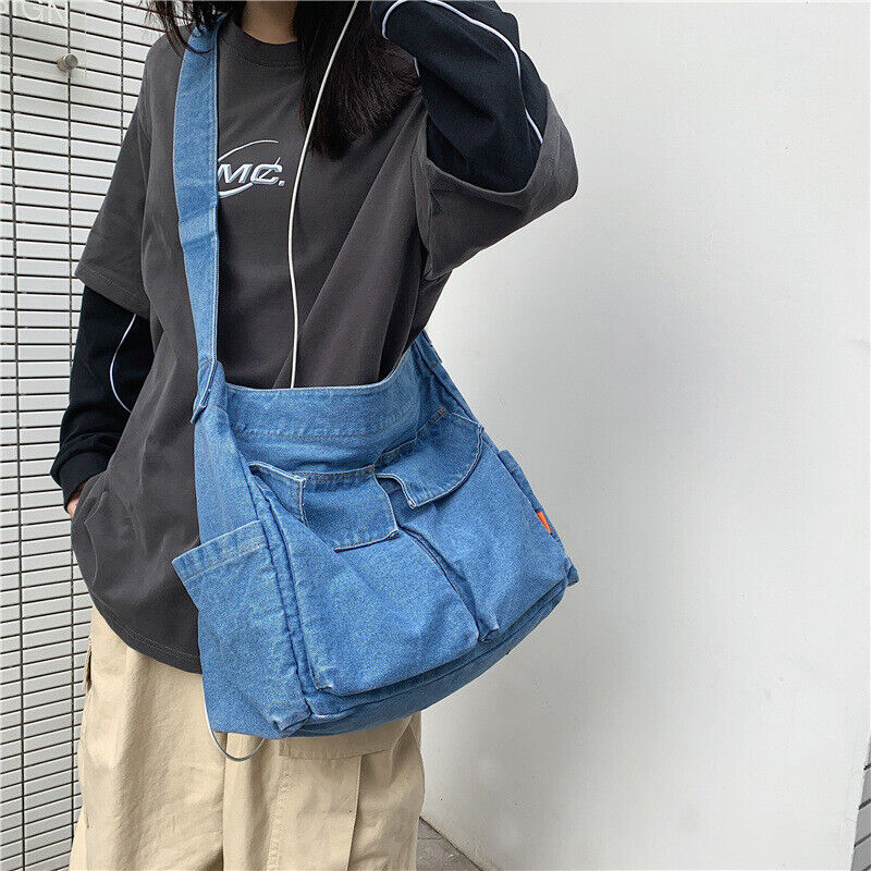 Women Denim Handbag Girl Shoulder Messenger Crossbody Bag Denim Blue Tote