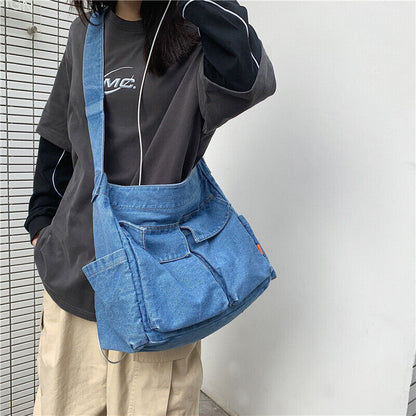 Women Denim Handbag Girl Shoulder Messenger Crossbody Bag Denim Blue Tote