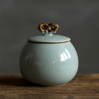 1pc 3.54" Chinese Ceramic Tea Caddy Sealed Ru Kiln Tea Storage Tank Tea Set Gift