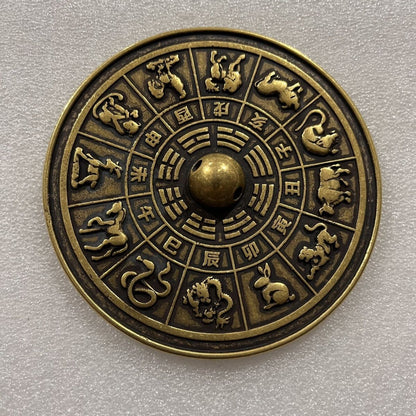 Antique Brass Mirror, 10cm 200g, Chinese Zodiac Bagua, Wedding Mirror