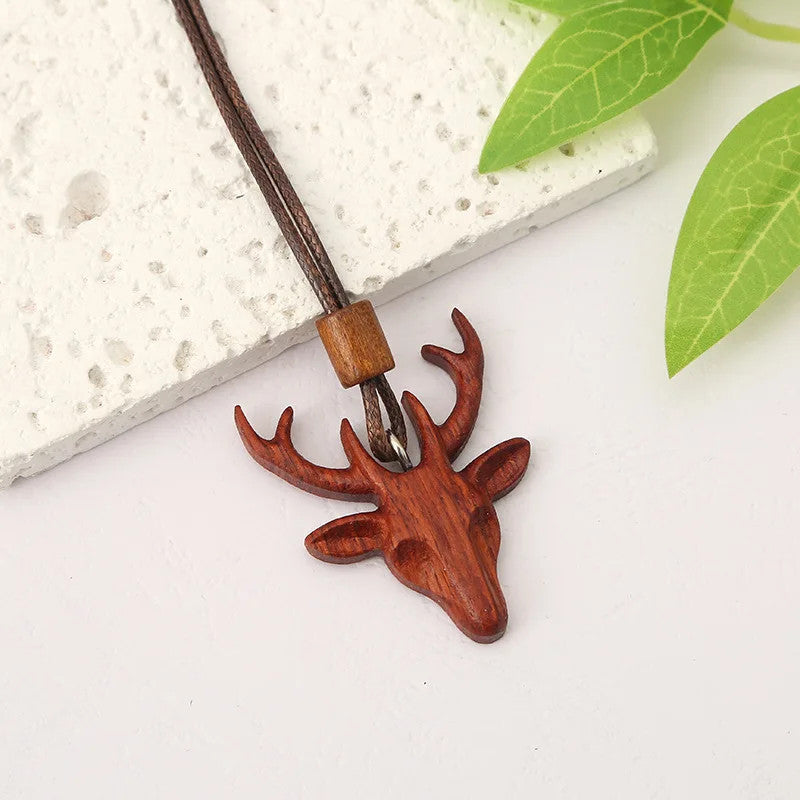 Hand Carved Wooden Rosewood Necklace Deer Pendant Necklace Amulet Jewelry