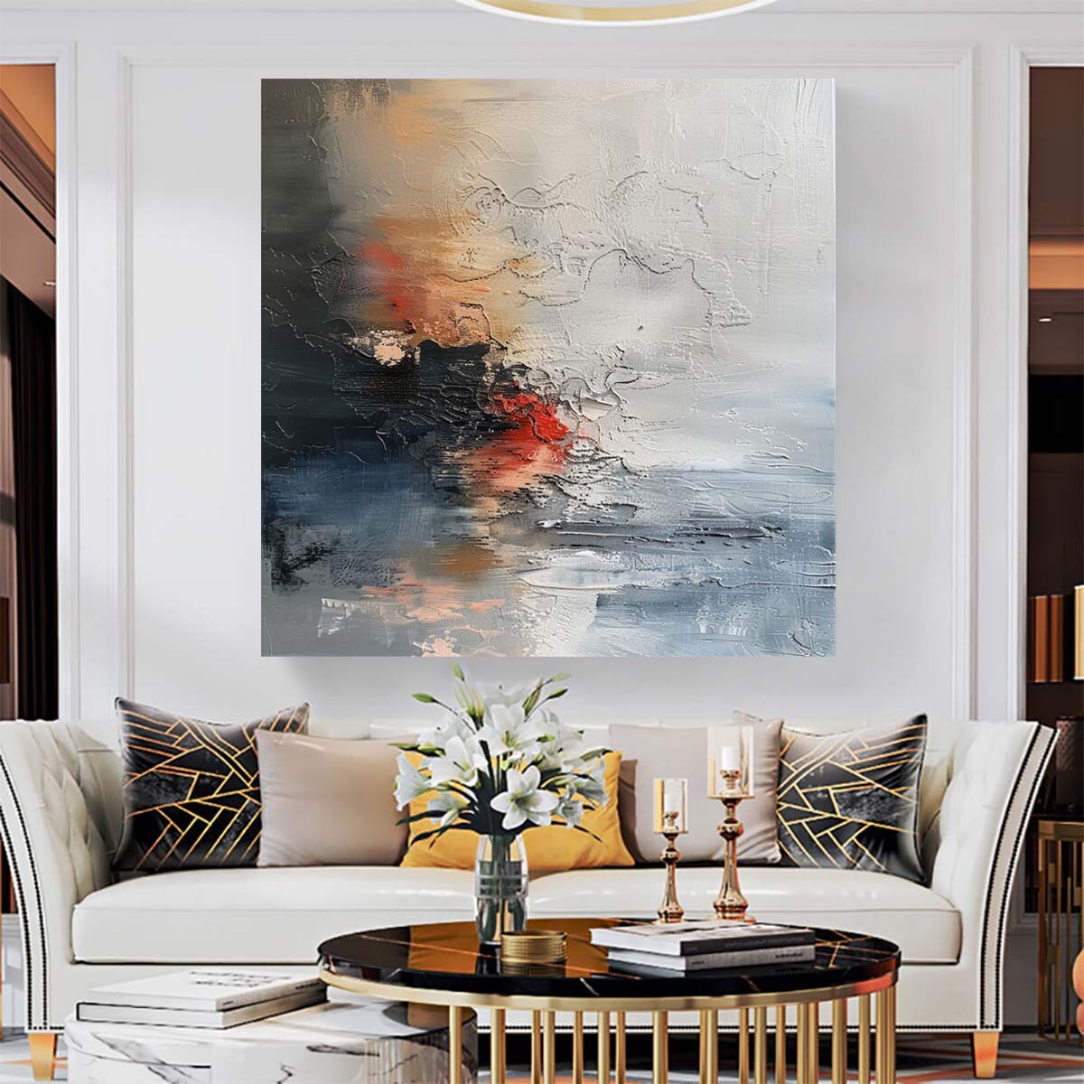 Hand-painted oil painting Abstract on canvas Modern wall decor art Sea Gray