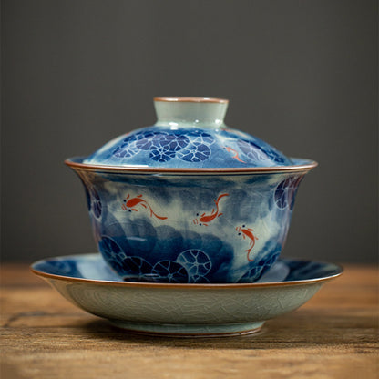 Teaset Ceramic Gaiwan Jingdezhen Craft Porcelain Tureen Covered Bowl Saucer Gift