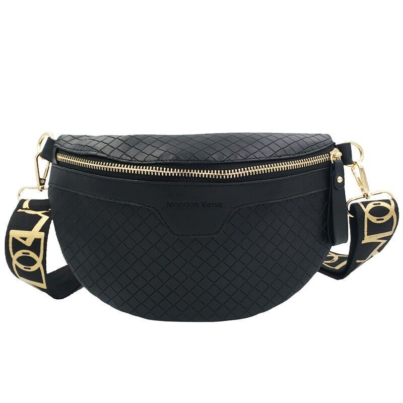 Thick Chain Fanny Pack Plaid Leather Waist Bag Shoulder Crossbody Handbags Belt