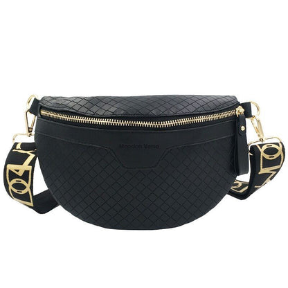 Thick Chain Fanny Pack Plaid Leather Waist Bag Shoulder Crossbody Handbags Belt