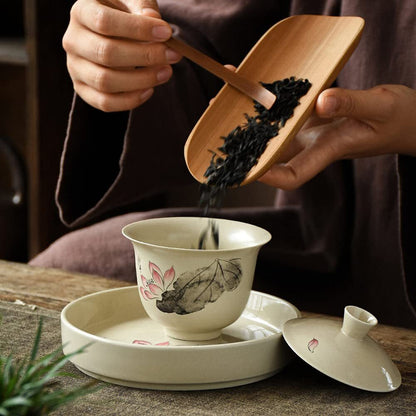 115ml Chinese Ceramics Lotus Pattern Gaiwan Retro Kung Fu Tea Set Tea Bowl Cup