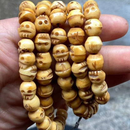 Vintage 108 Bead Buddhism Tibetan Yak Bone Skull Meditation Prayer Mala Necklace