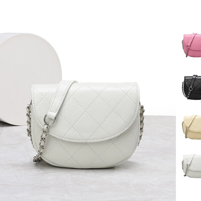 Mini Quilted Sheepskin Leather Saddle Shoulder Bag Flap Purse Handbag Crossbody