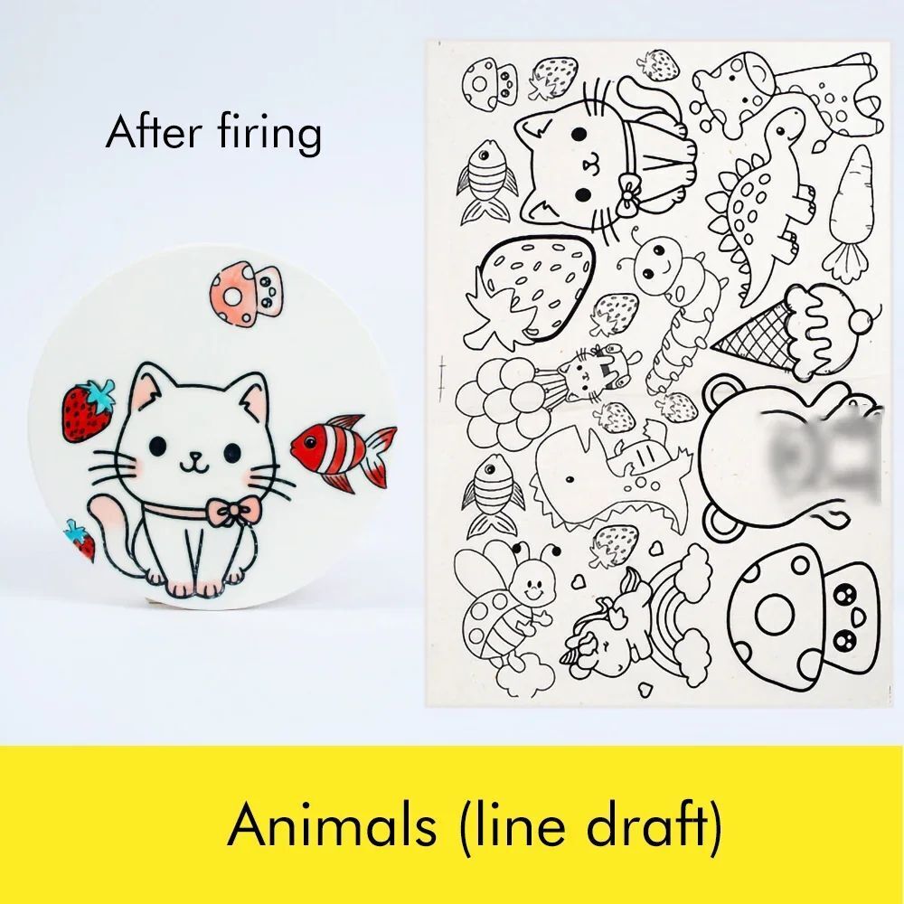 Pottery Clay Underglaze Paper Cartoon Decals DIY Ceramics Color Transfer 49x34cm