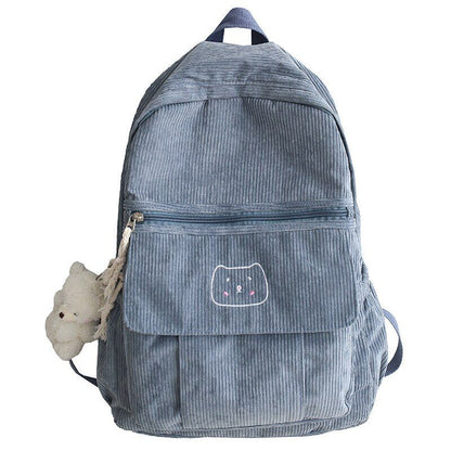 Corduroy Women Backpack Solid Color Female Student Travel Shoulder Bags School