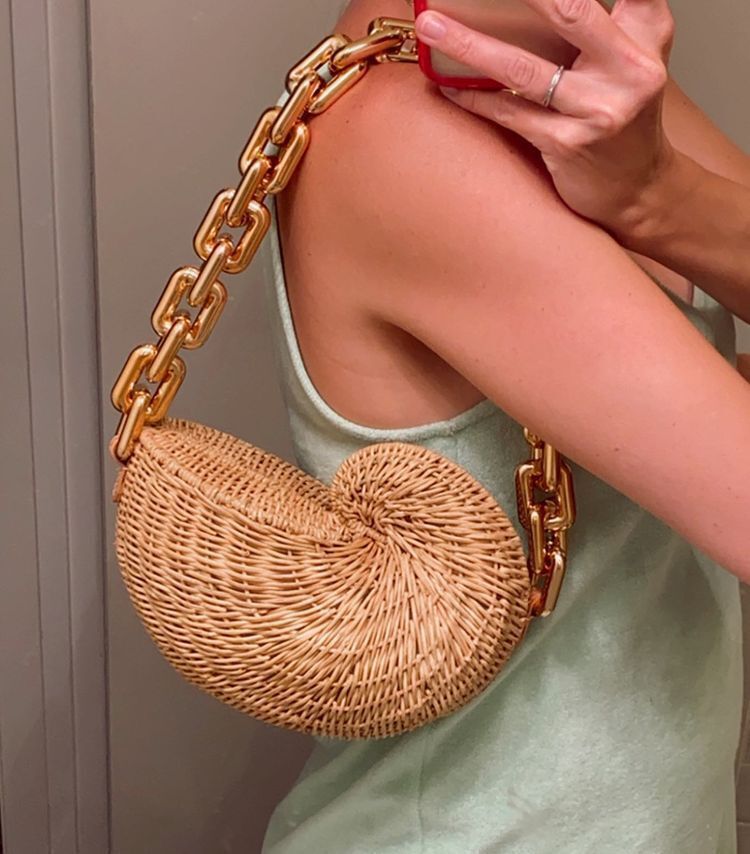 Thick Chains Women Shoulder Bag Woven Handbags Summer Beach Straw Bag Purse 1 PC