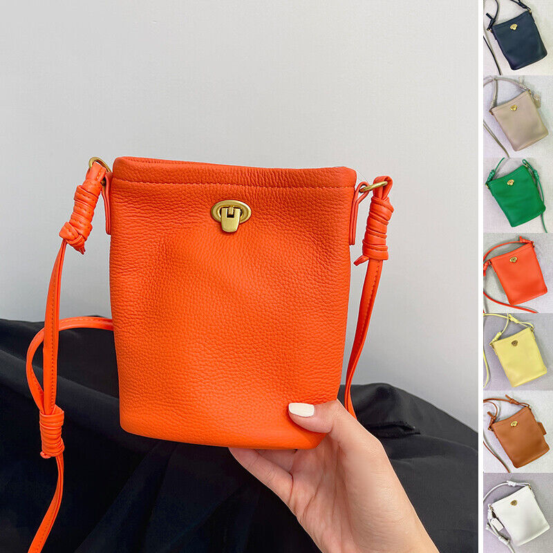 Fashion Mini Real Leather Bucket Bag-Crossbody,Clutch,Shoulder,Pouch & Phone Bag