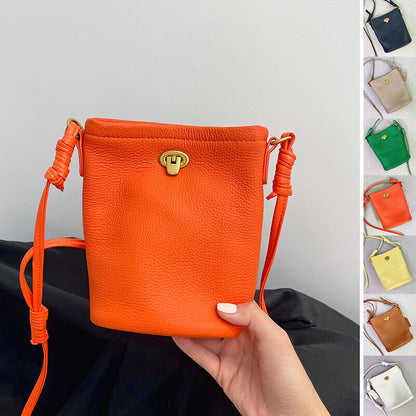 Fashion Mini Real Leather Bucket Bag-Crossbody,Clutch,Shoulder,Pouch & Phone Bag