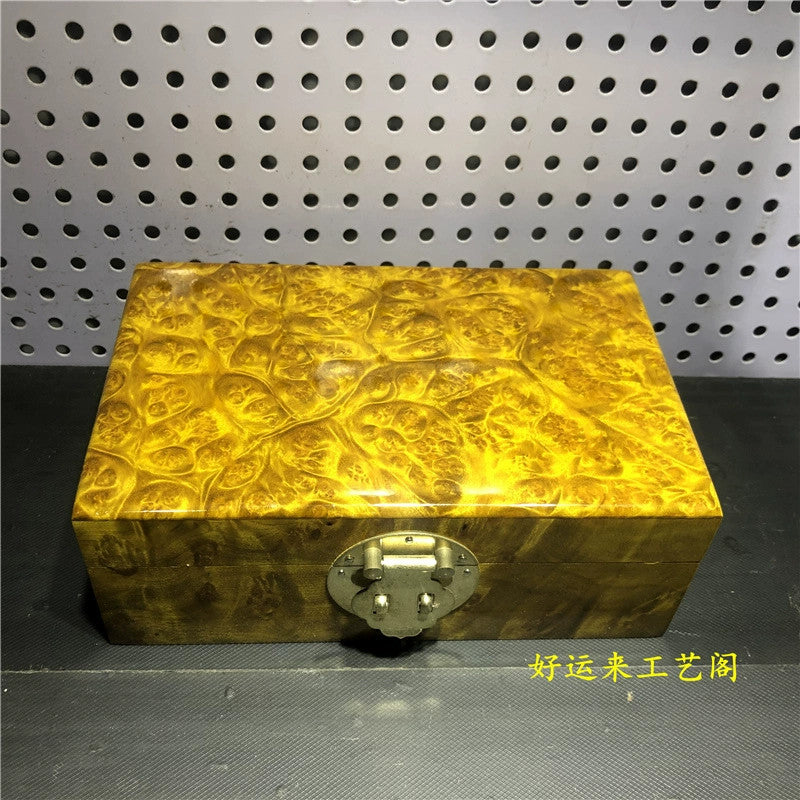 5.9"collect old China Gold-rimmed nanmu Wood Carved jewelry box storage box
