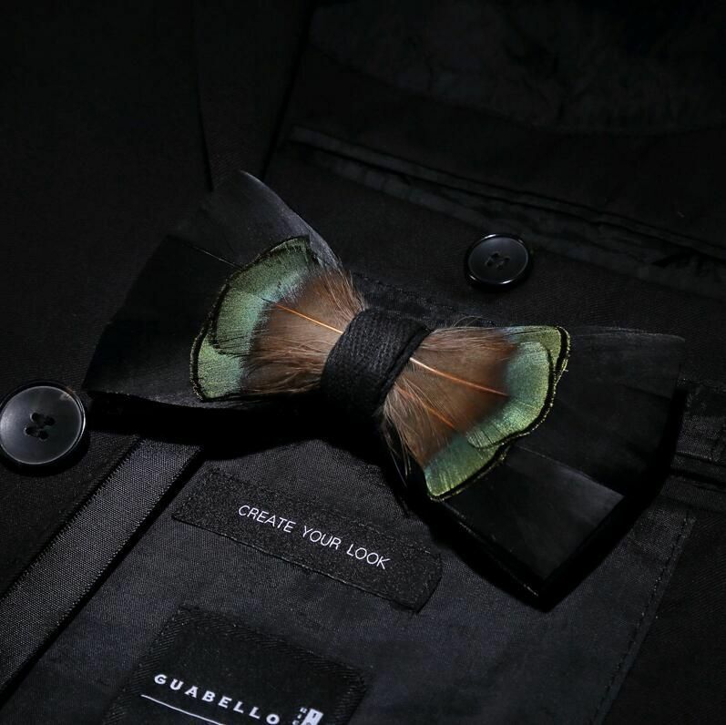 Men's Luxury Bowtie 12x5cm Peacock Feather Leather Bow Ties Fashion Party Formal
