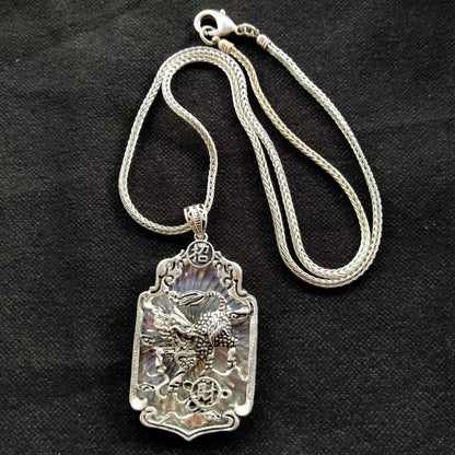 Copper Tibet Silver Carved Kylin Kirin Statue Hollow Out Necklace Pendant Amulet