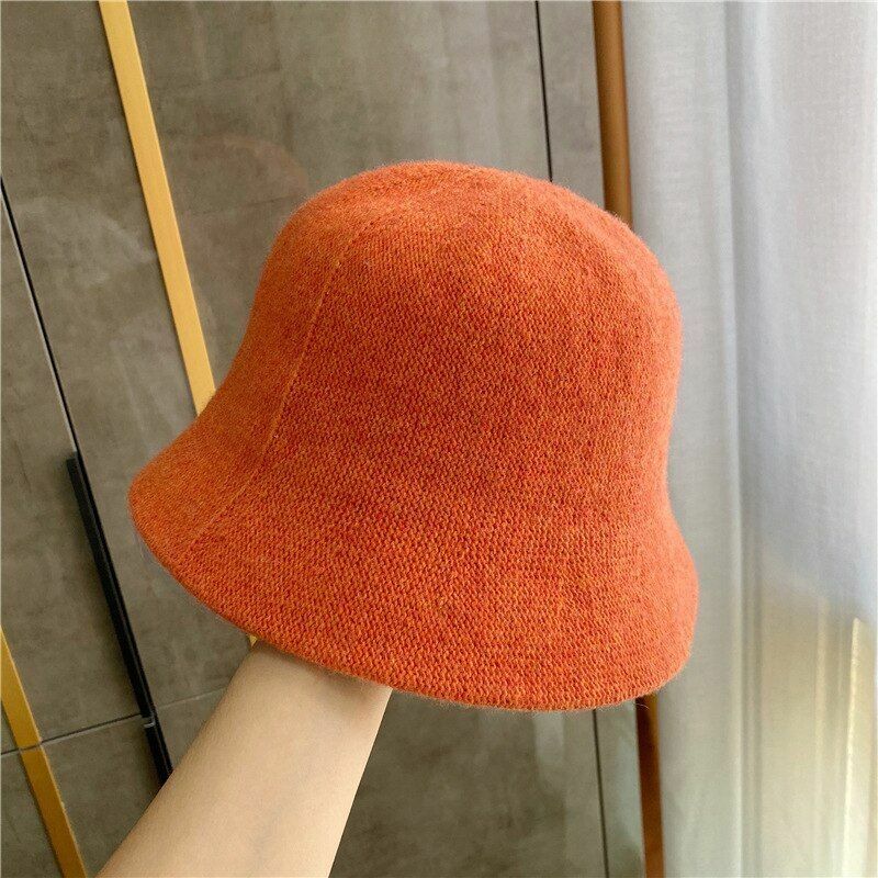 Women's Bucket Hat Warm Winter Teens Felt Wool Fur Black Cap Solid Multifunction