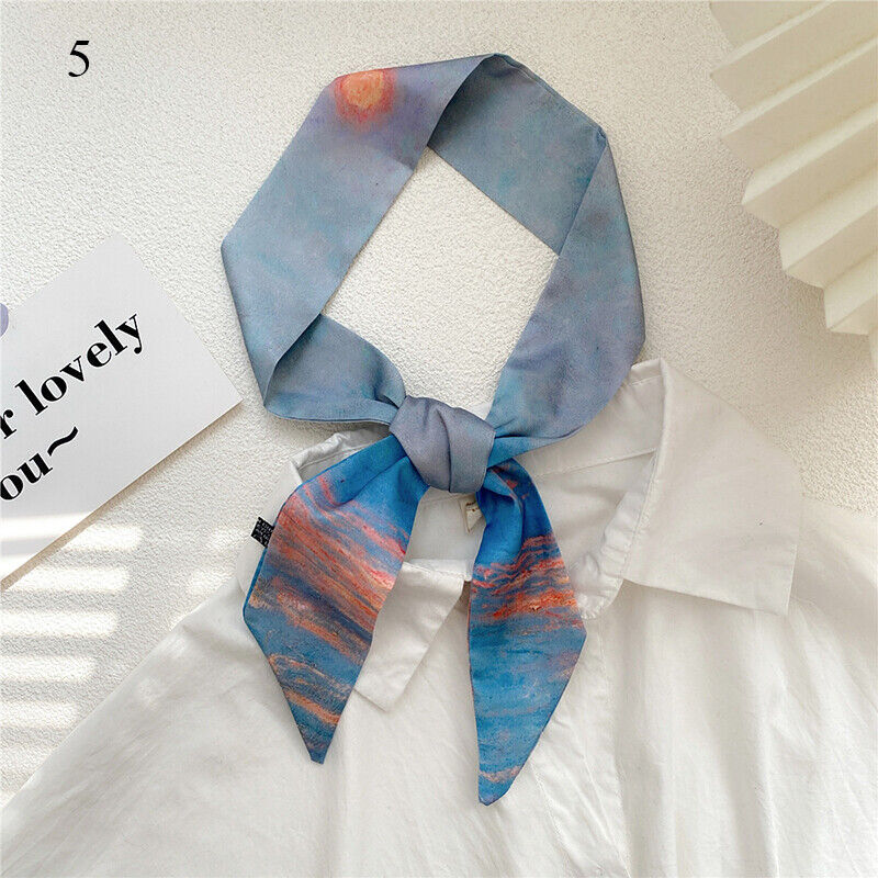 Long Skinny Silk Scarf Narrow Neckerchief Headband Handle Bag Band 105*6cm 1PCS