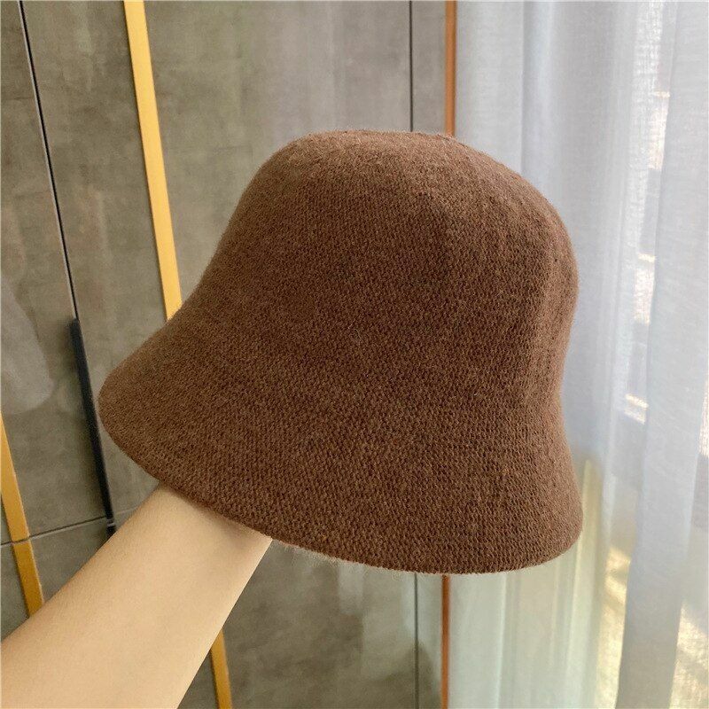 Women's Bucket Hat Warm Winter Teens Felt Wool Fur Black Cap Solid Multifunction