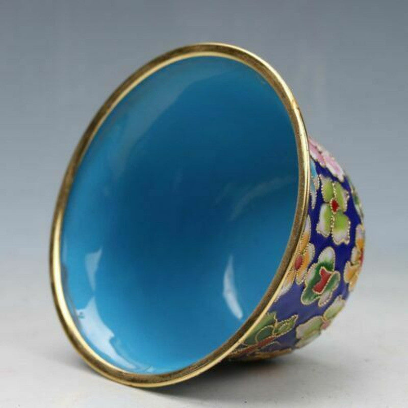 7.08" CHINESE CLOISONNE HAND-PAINTED FLOWER TEACUP BOUTIQUE COLLECT GIFT DECOR