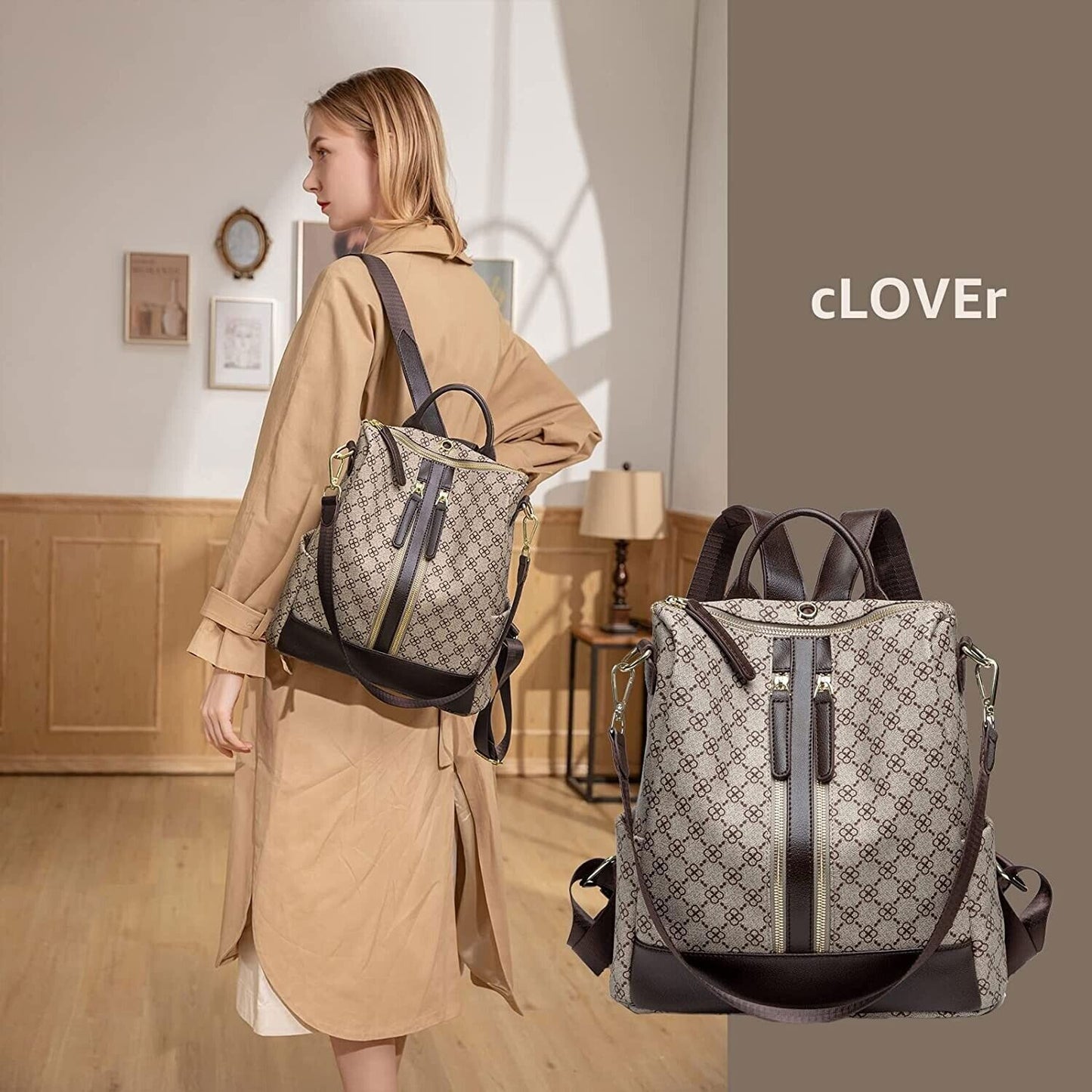 Refutuna Backpack Purse for Women - Fashion Brown PU Leather Designer Handbags -