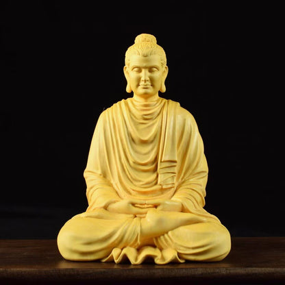 Wooden Shakyamuni Buddhist Figure Statue Solid Wood Hand Carving Chinese Buddha
