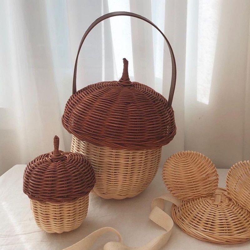 Handmade Rattan Mushroom Cute Bag Woven Straw Handbag Shoulder Crossbody Purses