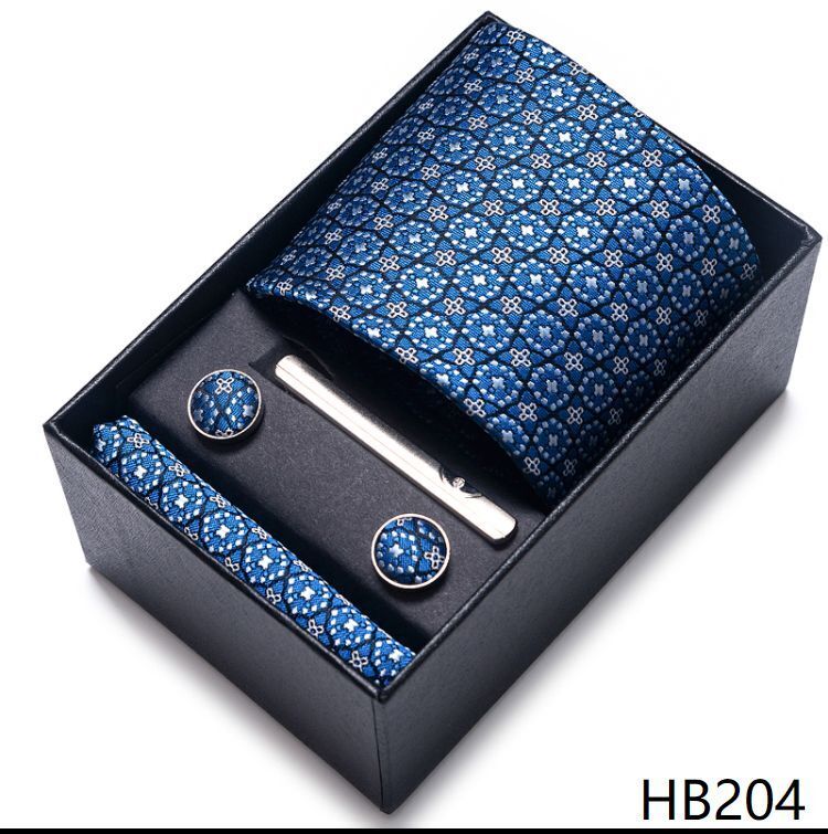 Men Neckties 5Pcs Business Ties Hanky Cufflink Set Clips Corbatas Gift Box 7.5cm
