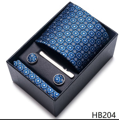 Men Neckties 5Pcs Business Ties Hanky Cufflink Set Clips Corbatas Gift Box 7.5cm