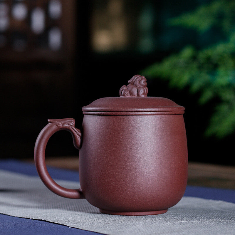 True Yixing Zisha Office Cup Marked Infuser Cup Mat Lid Handmade Tea Cup 430ml