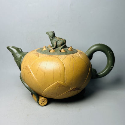 Vintage Chinese Yixing Purple Clay Teapot Zisha Ceremony Lotus Frog Teaware