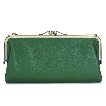 Classic Wallet Long Clutch Genuine Leather Wallet Large Coin Bag Vintage Buckle