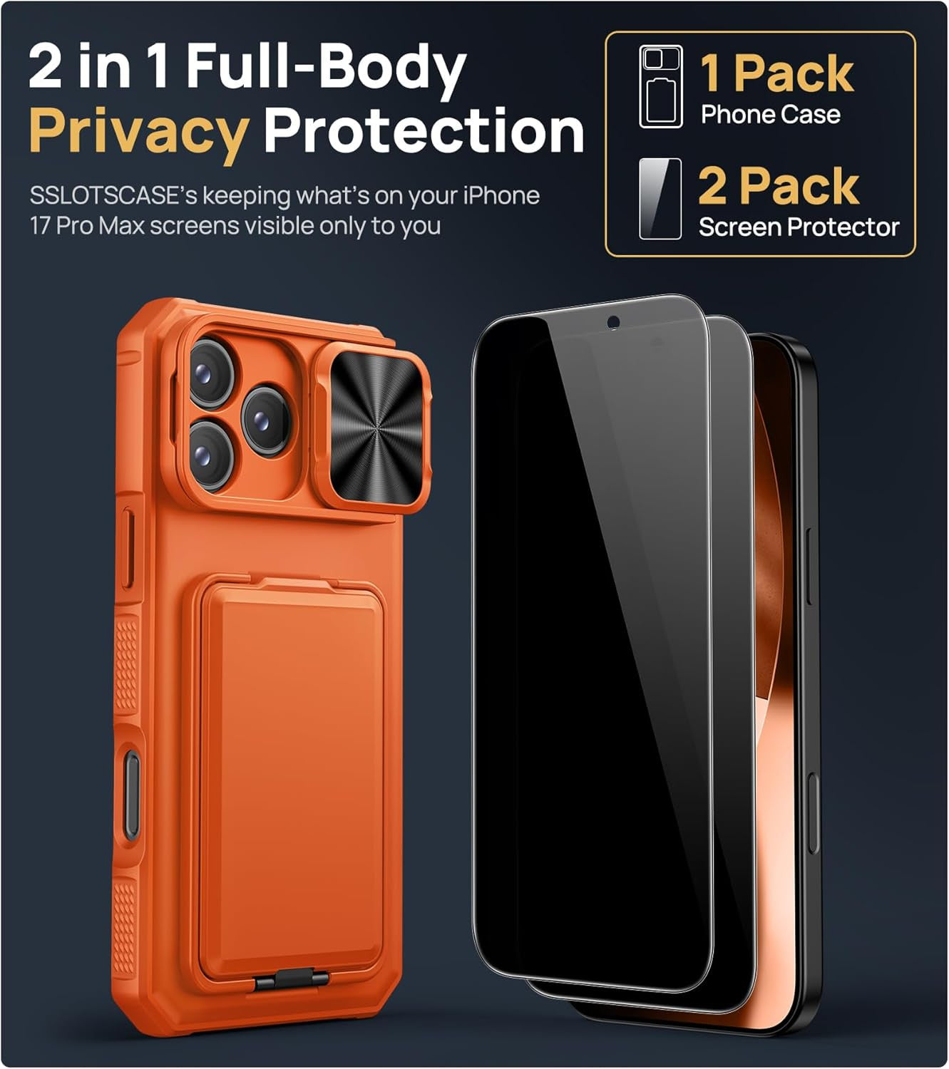 for Iphone 17 Pro Max Case with 2X Privacy Screen Protector, Credit Card Holder