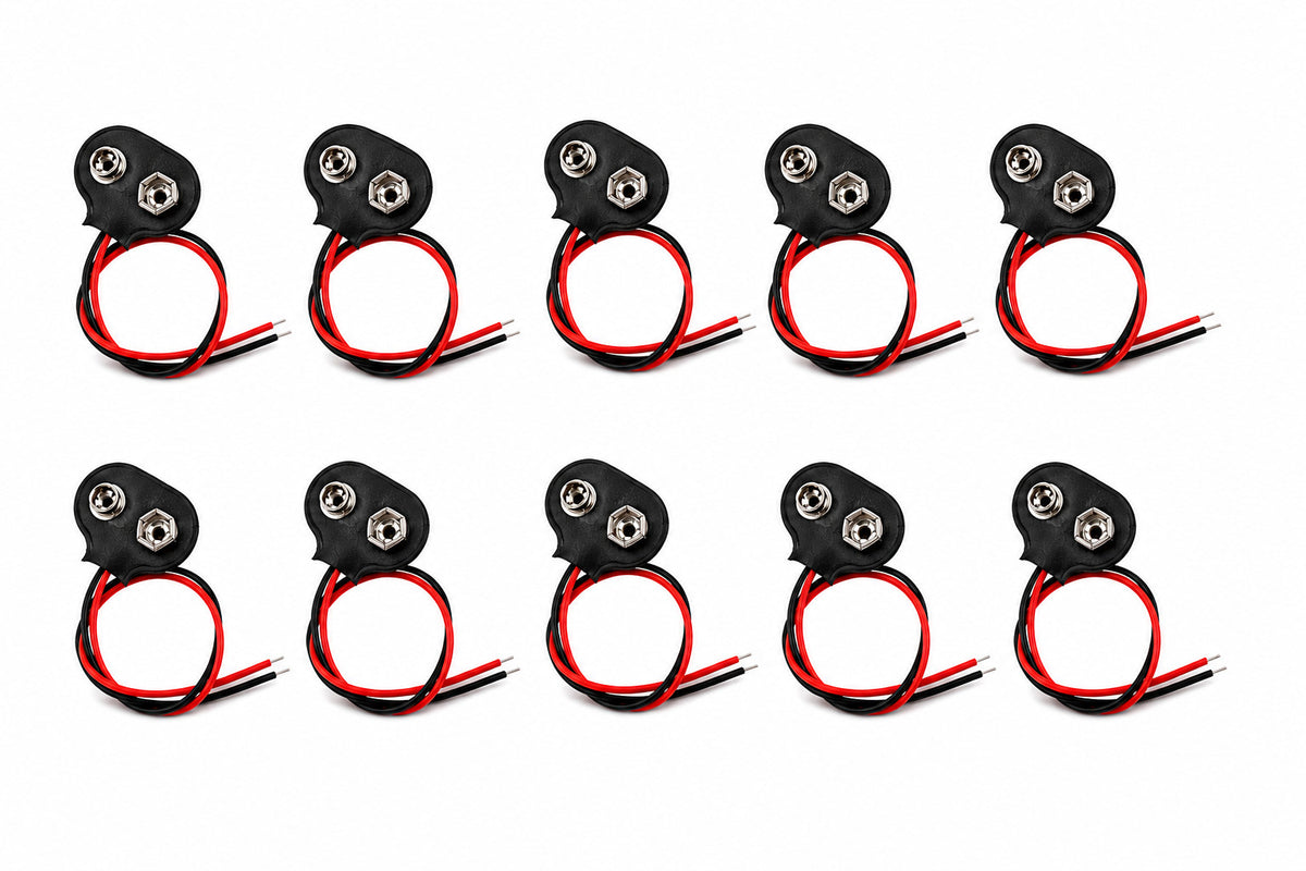9v Battery Snap T-Type with Wire Leads - 10 Pack