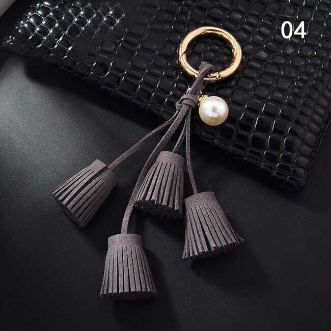 Women Leather Tassel Key Chain Charm Purse Key Fob Ring Handbag Pendant Ornament
