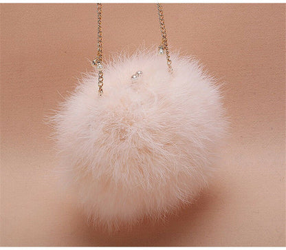New Designer Fluffy Genuine Feather Clutch Fur Bag Round Chain Purse Multi-color