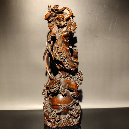 vintage Chinese carved wooden buddha statue Arhat dharma monk wood home decor