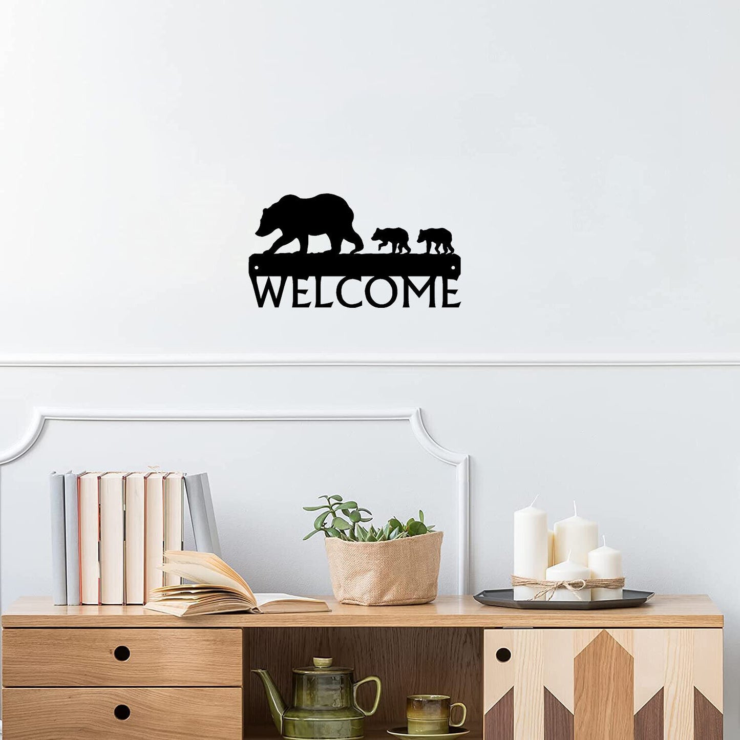 Bear & Cubs Welcome Sign - Size 12" x6.5" Metal Wall Art