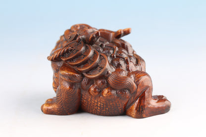 chinese boxwood jinchan fortune frog statue figure Tea pet Art Gift table deco