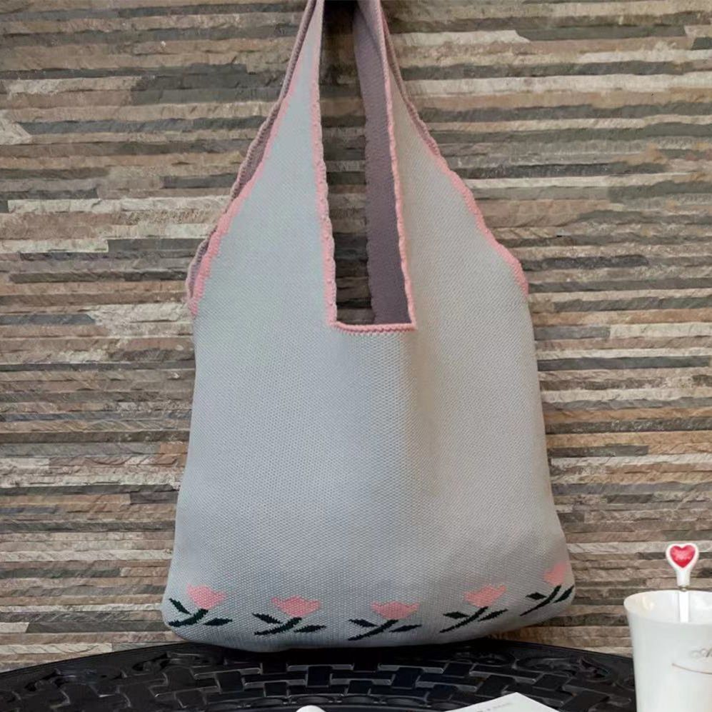 Soft Knitted Underarm Slouchy Bag Fashion Kawaii Cute Crochet Shopping Bag 40*60