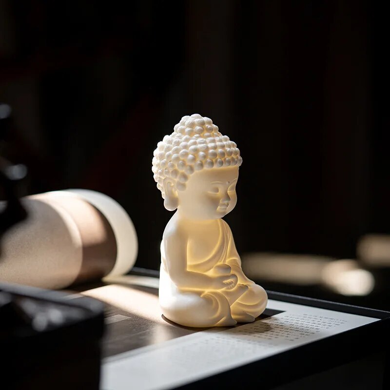 Cute Chinese White Porcelain Creative Small Buddha Statue Decoration Home