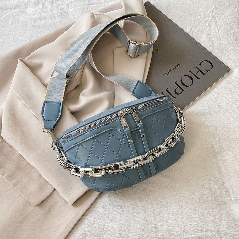 Thick Chain Waist Bag Women Leather Fanny Chest Bag Belt Shoulder Crossbody Bags