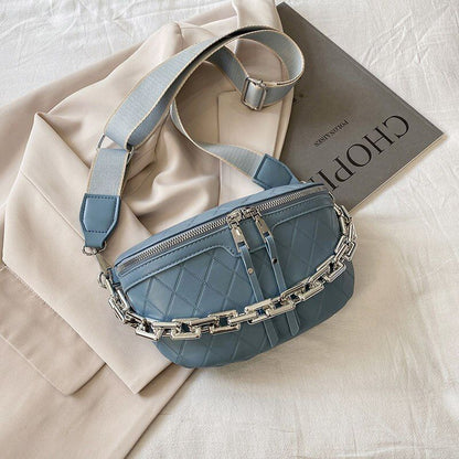 Thick Chain Waist Bag Women Leather Fanny Chest Bag Belt Shoulder Crossbody Bags