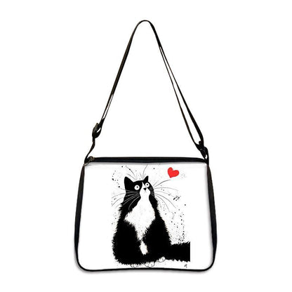 Customized Shoulder Bag Cute Black White Cat Printing Handbag Purse Storage Bag