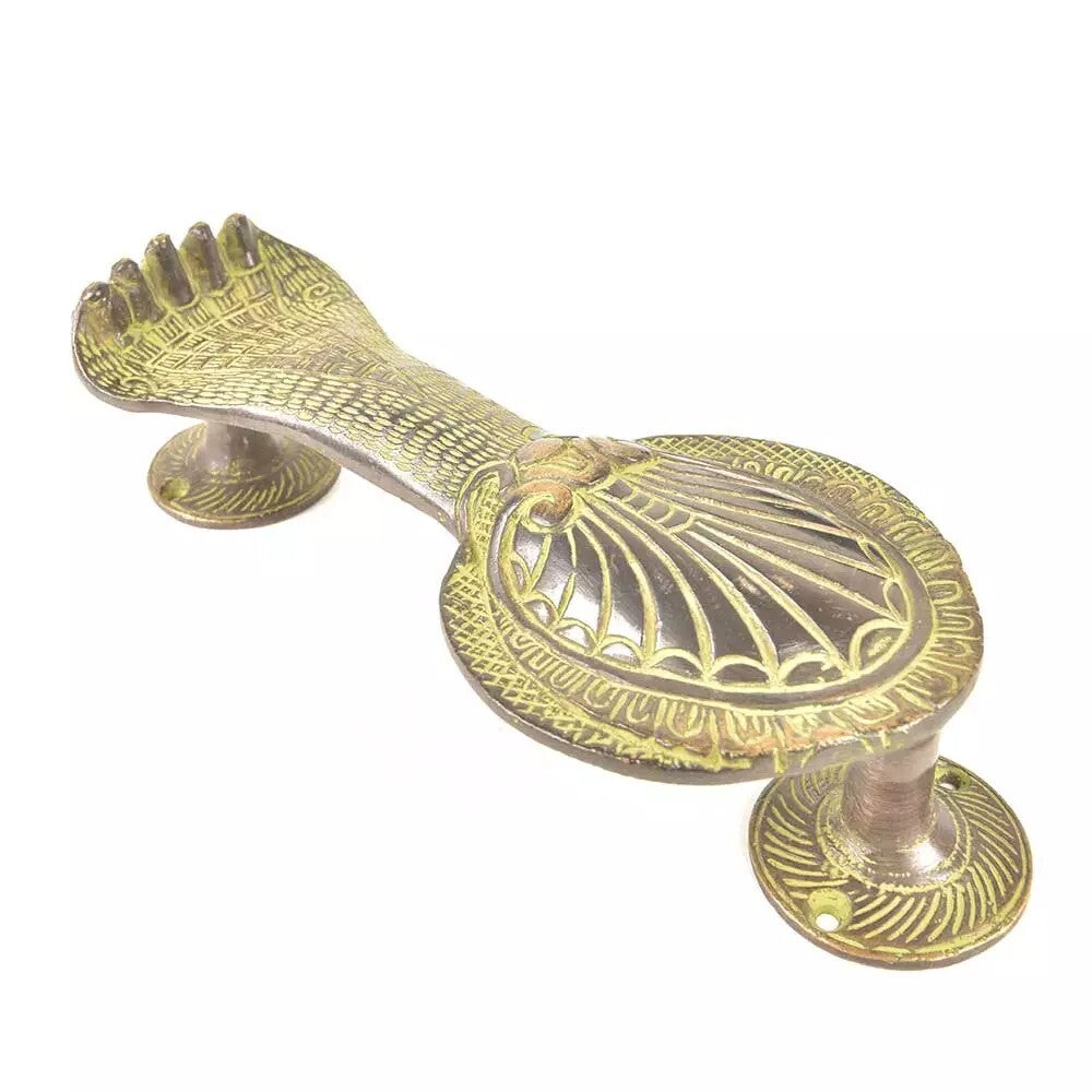 Set of 2 Antique Look Green Patina Brass Five Hooded Snake Door Handle