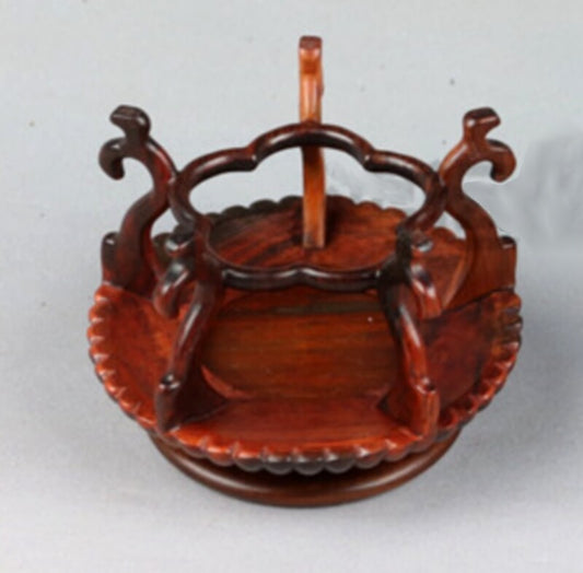 2.3"in Rosewood Carved Fishbowl Stand Bonsai Teapot Stone Vase Flower Rack Small