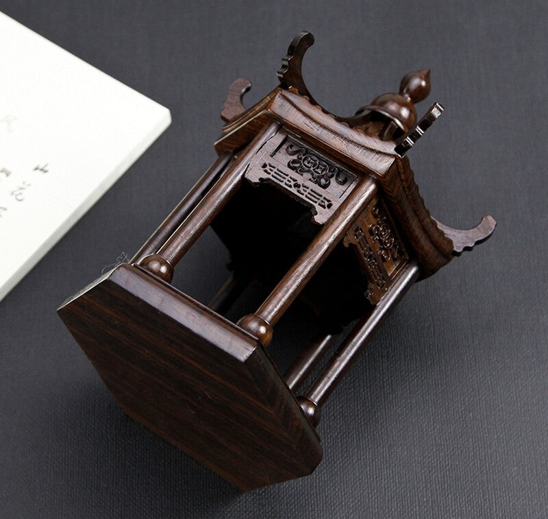 Natural Wood Carved Pavilion Chinese Style Wooden Landscape Buildings Zen Decor