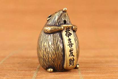 Fortune Chinese brass handmade hedgehog Statue figure Tea Pet hand piece Art